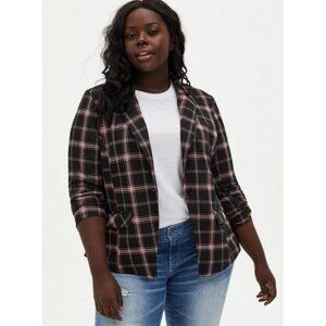 Torrid Black/Red Plaid Studio Double Knit Blazer Size 2X